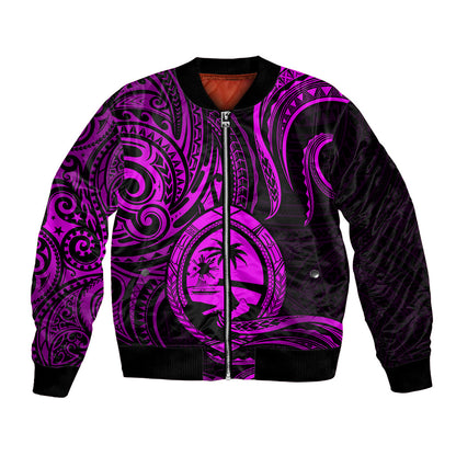 Polynesian Guam Bomber Jacket With Polynesian Tribal Tattoo and Coat of Arms Purple Version