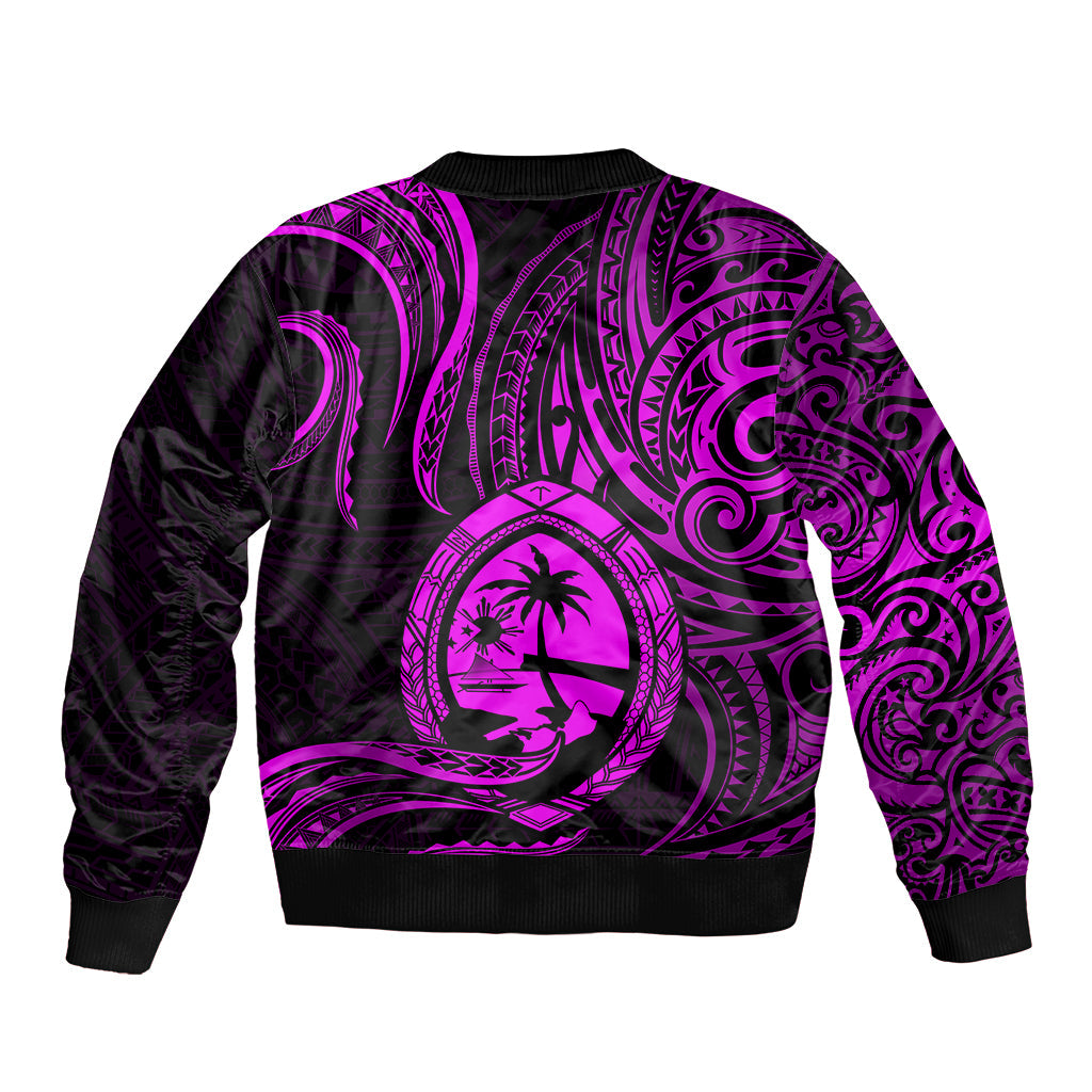 Polynesian Guam Bomber Jacket With Polynesian Tribal Tattoo and Coat of Arms Purple Version