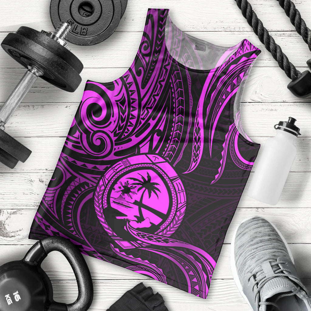 Polynesian Pride Guam Men Tank Top With Polynesian Tribal Tattoo and Coat of Arms Purple Version