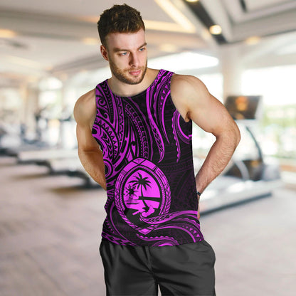 Polynesian Pride Guam Men Tank Top With Polynesian Tribal Tattoo and Coat of Arms Purple Version
