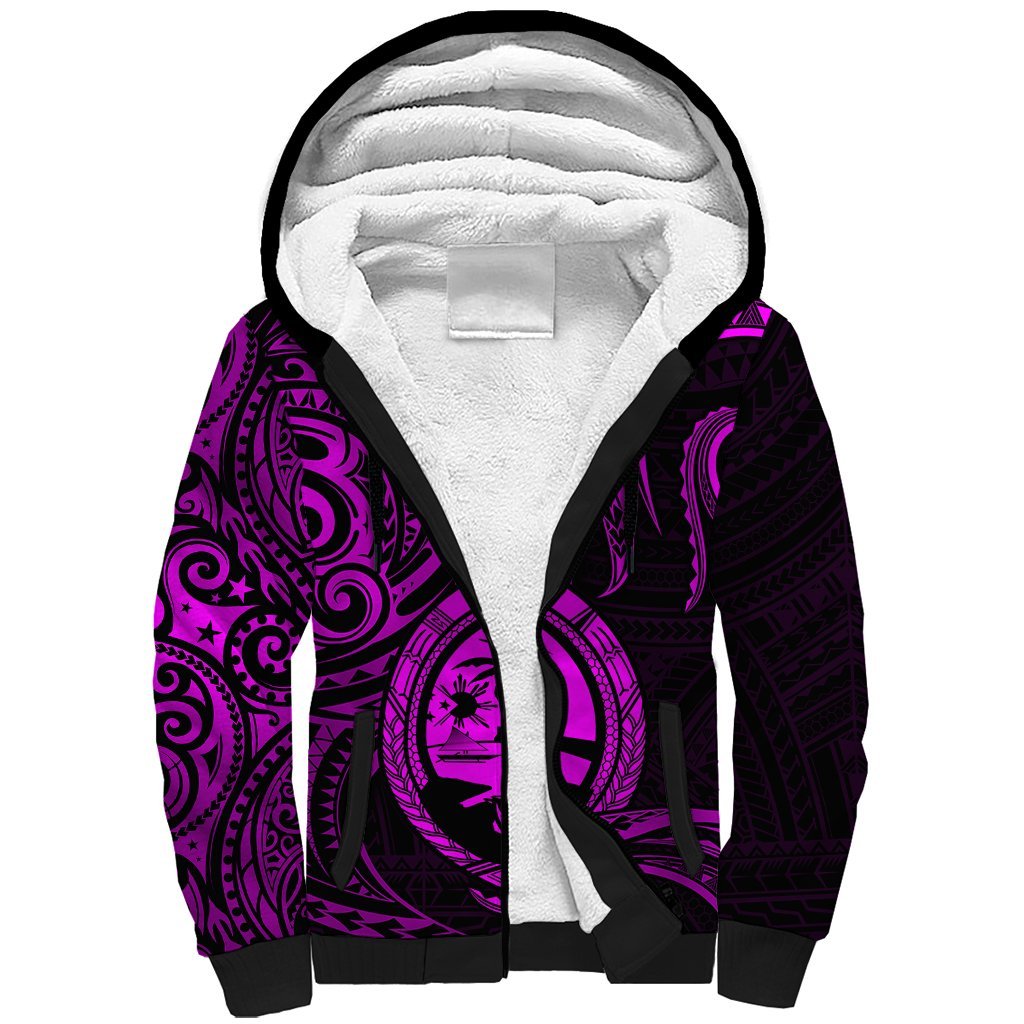Polynesian Guam Sherpa Hoodie With Polynesian Tribal Tattoo and Coat of Arms Purple Version