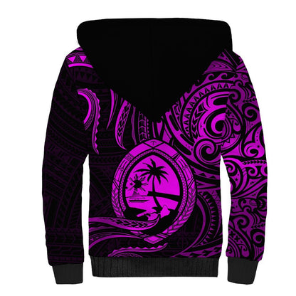 Polynesian Guam Sherpa Hoodie With Polynesian Tribal Tattoo and Coat of Arms Purple Version