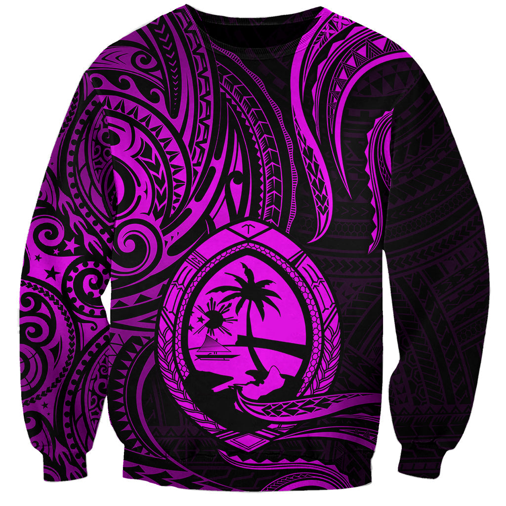 Polynesian Guam Sweatshirt With Polynesian Tribal Tattoo and Coat of Arms Purple Version