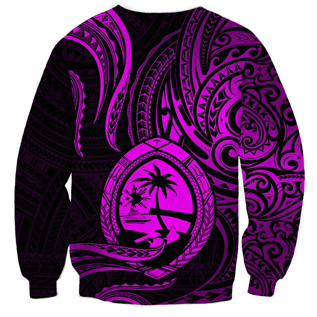 Polynesian Guam Sweatshirt With Polynesian Tribal Tattoo and Coat of Arms Purple Version