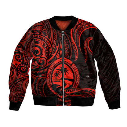 Polynesian Guam Bomber Jacket With Polynesian Tribal Tattoo and Coat of Arms Red Version