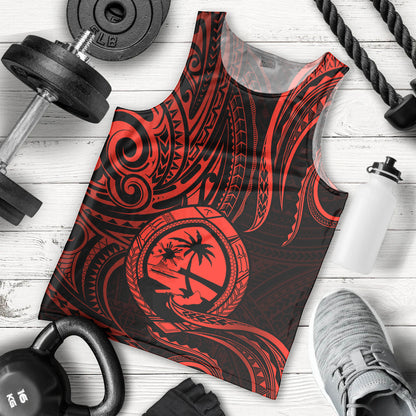 Polynesian Pride Guam Men Tank Top With Polynesian Tribal Tattoo and Coat of Arms Red Version