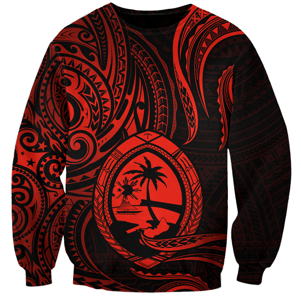 Polynesian Guam Sweatshirt With Polynesian Tribal Tattoo and Coat of Arms Red Version