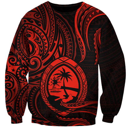 Polynesian Guam Sweatshirt With Polynesian Tribal Tattoo and Coat of Arms Red Version