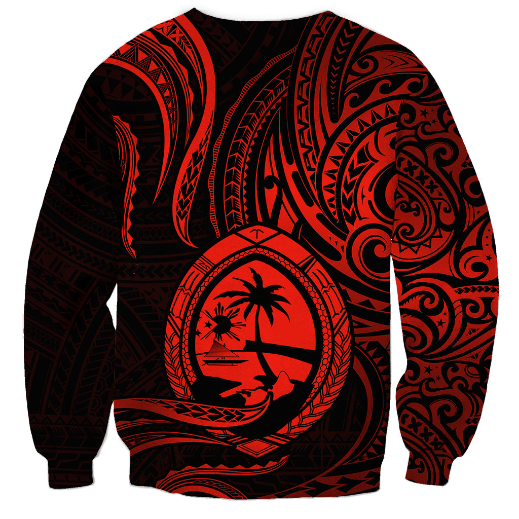 Polynesian Guam Sweatshirt With Polynesian Tribal Tattoo and Coat of Arms Red Version