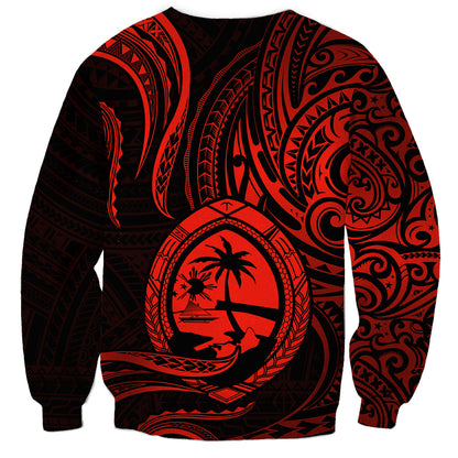 Polynesian Guam Sweatshirt With Polynesian Tribal Tattoo and Coat of Arms Red Version