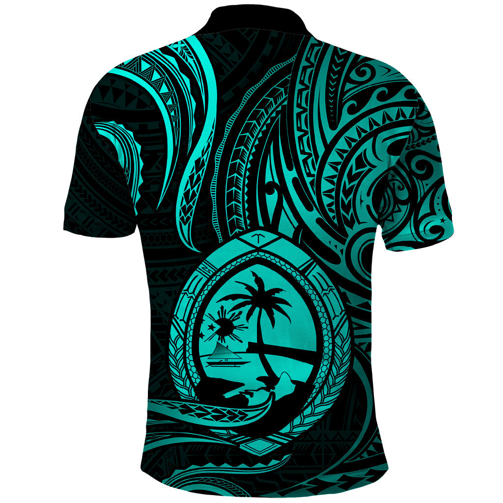 Polynesian Guam Polo Shirt With Polynesian Tribal Tattoo and Coat of Arms Turquoise Version