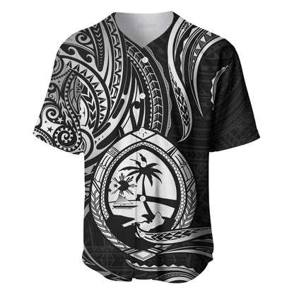 Polynesian Guam Baseball Jersey With Polynesian Tribal Tattoo and Coat of Arms Black Version