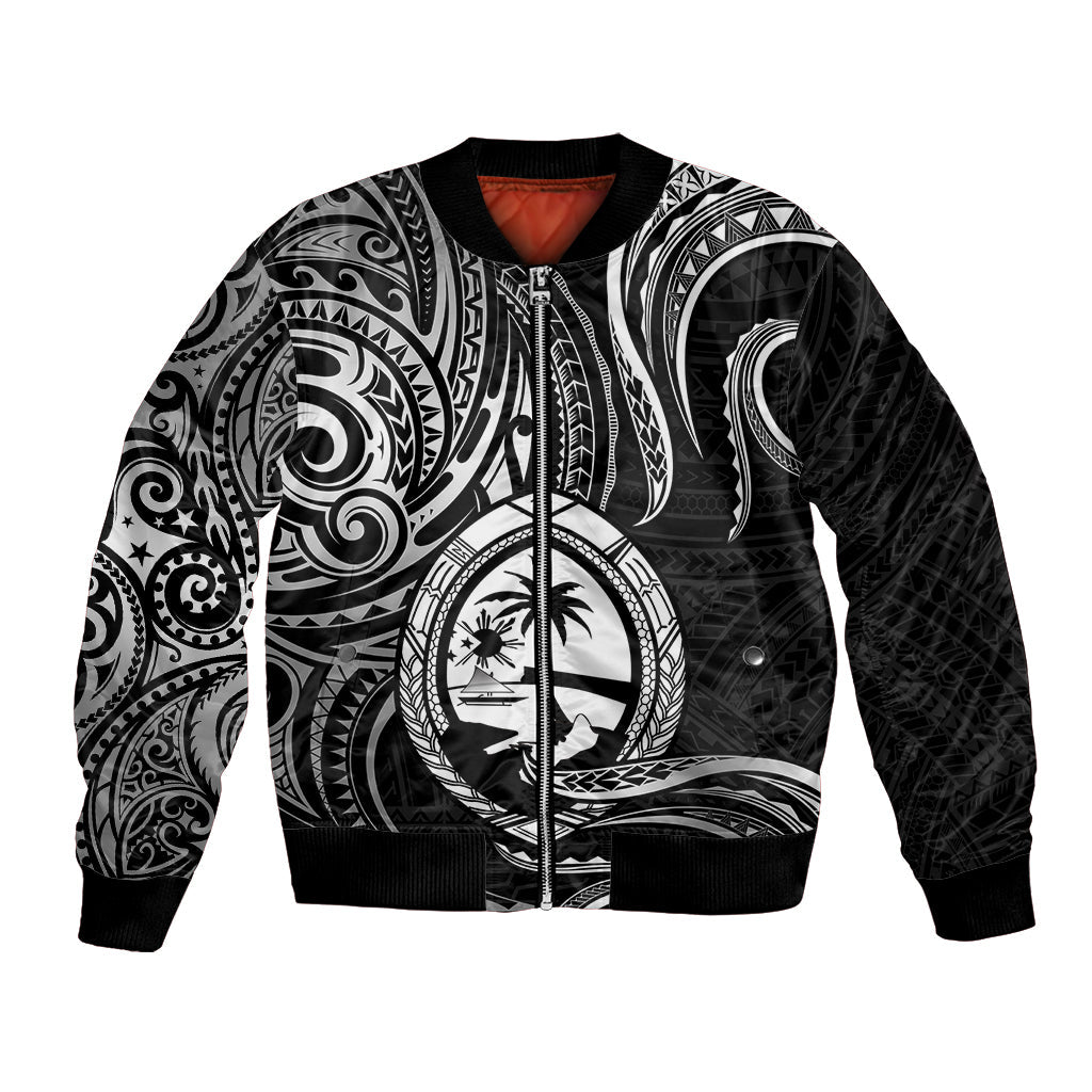 Polynesian Guam Bomber Jacket With Polynesian Tribal Tattoo and Coat of Arms Black Version