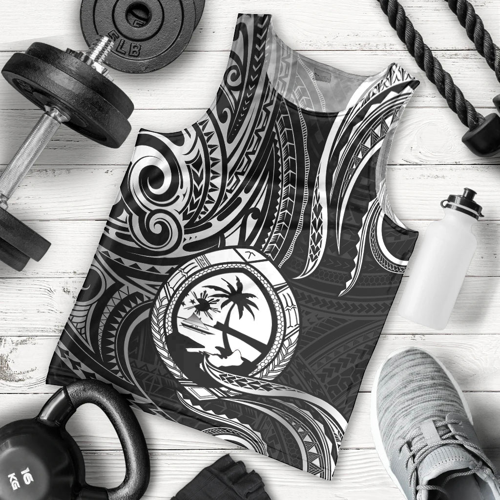 Polynesian Pride Guam Men Tank Top With Polynesian Tribal Tattoo and Coat of Arms Black Version