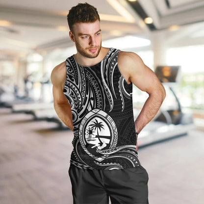 Polynesian Pride Guam Men Tank Top With Polynesian Tribal Tattoo and Coat of Arms Black Version