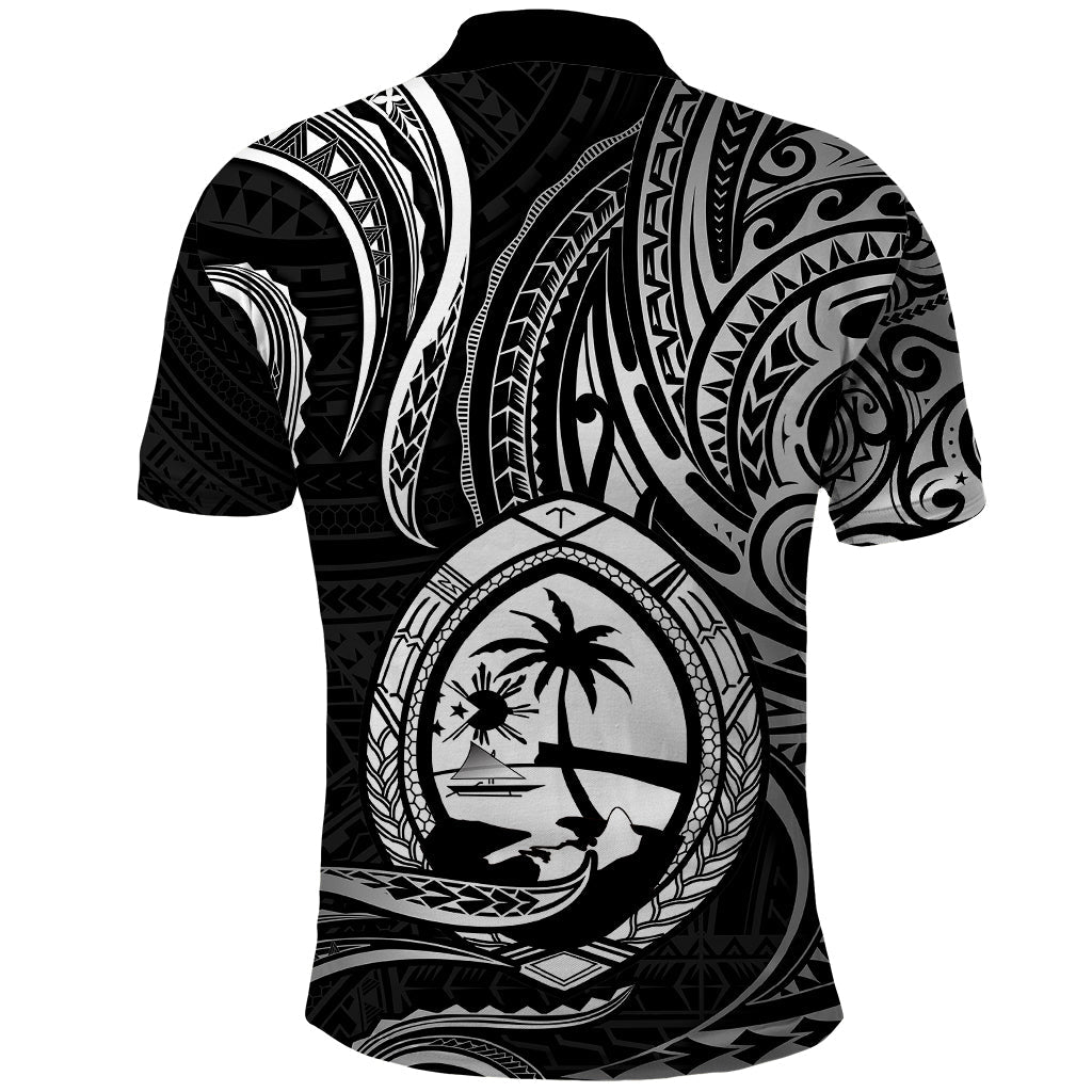 Polynesian Guam Polo Shirt With Polynesian Tribal Tattoo and Coat of Arms Black Version