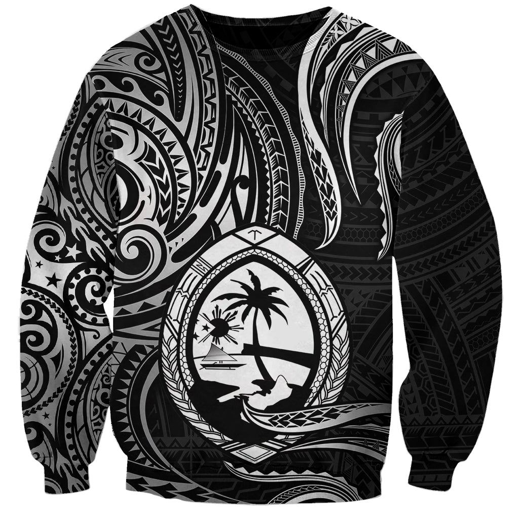 Polynesian Guam Sweatshirt With Polynesian Tribal Tattoo and Coat of Arms Black Version