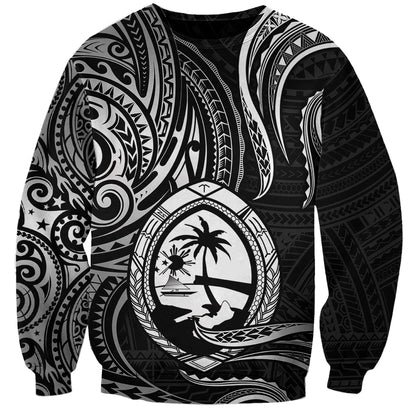 Polynesian Guam Sweatshirt With Polynesian Tribal Tattoo and Coat of Arms Black Version