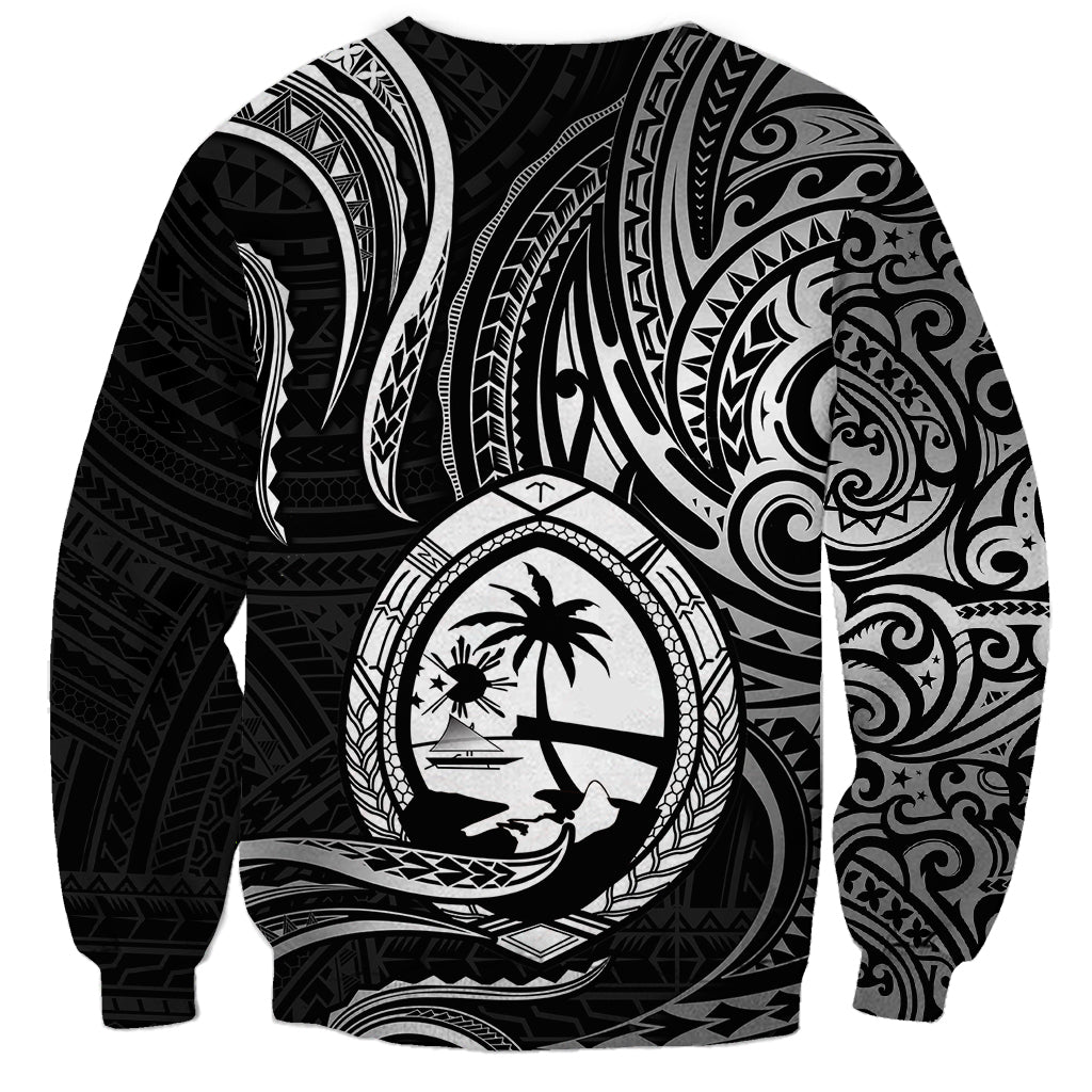 Polynesian Guam Sweatshirt With Polynesian Tribal Tattoo and Coat of Arms Black Version