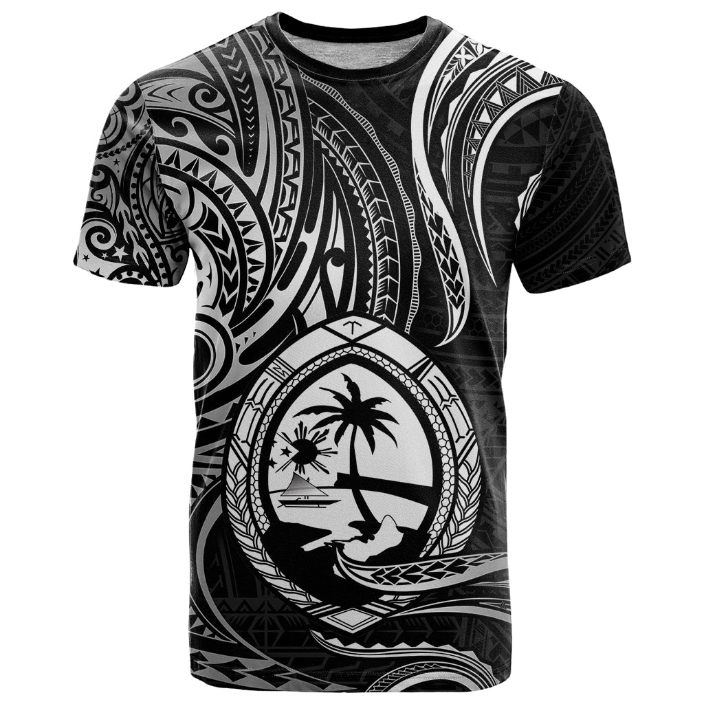 Polynesian Pride Guam T Shirt With Polynesian Tribal Tattoo And Coat Of Arms Black Version