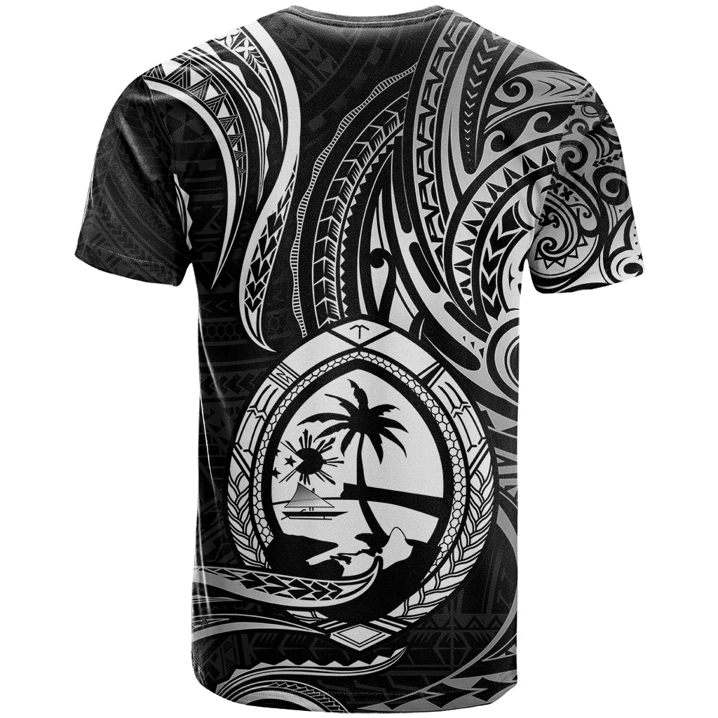 Guam T Shirt With Polynesian Tribal Tattoo And Coat Of Arms Black Version