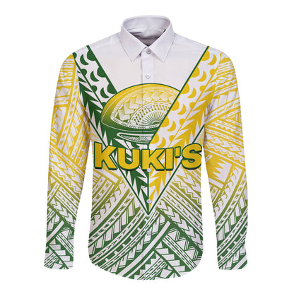 The Kuki's Cook Islands Rugby Long Sleeve Button Shirt Be Unique Vibe White