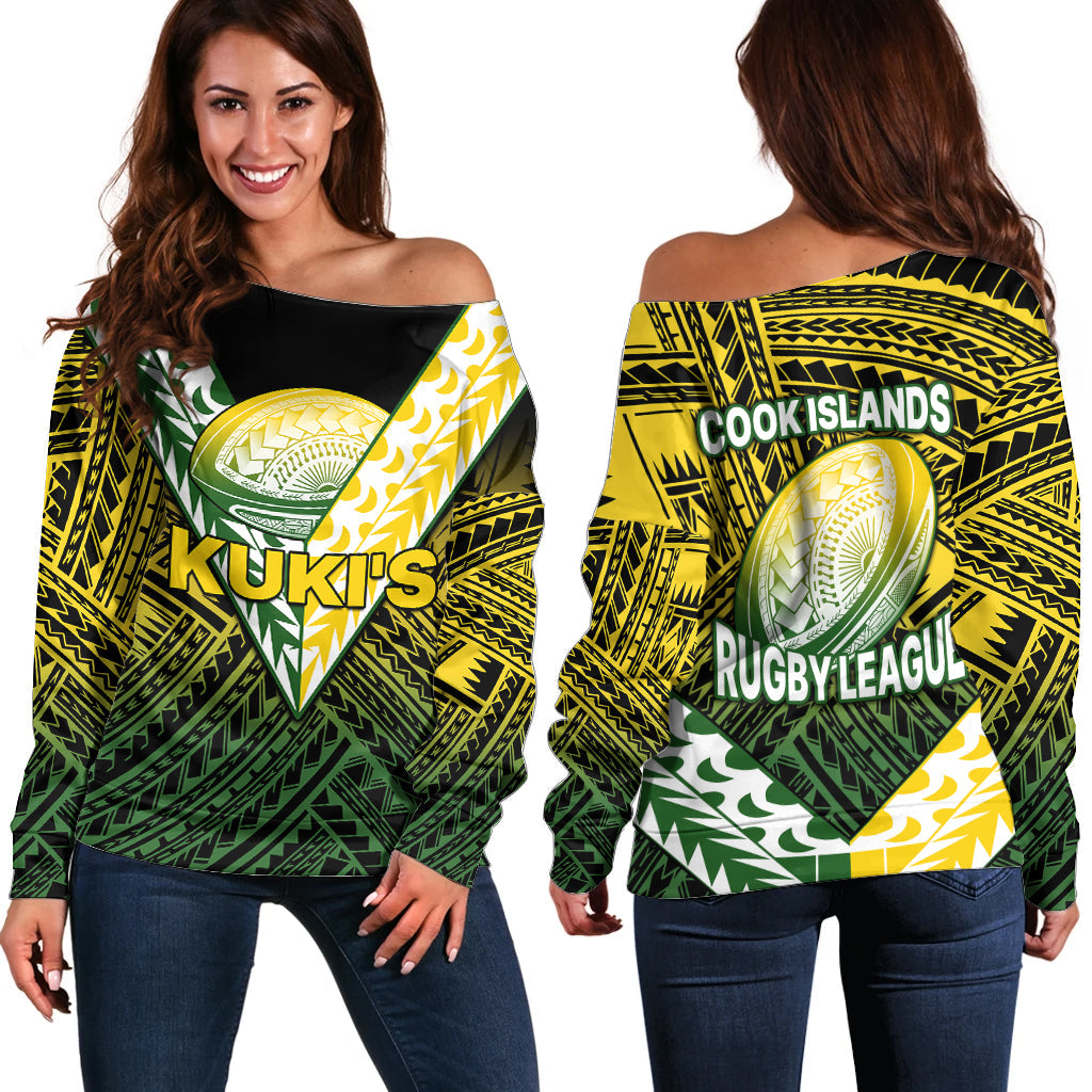 The Kuki's Cook Islands Rugby Off Shoulder Sweater Be Unique Vibe Black