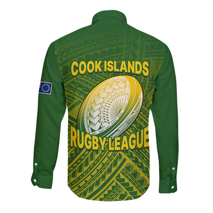 The Kuki's Cook Islands Rugby Long Sleeve Button Shirt Be Unique Vibe Green