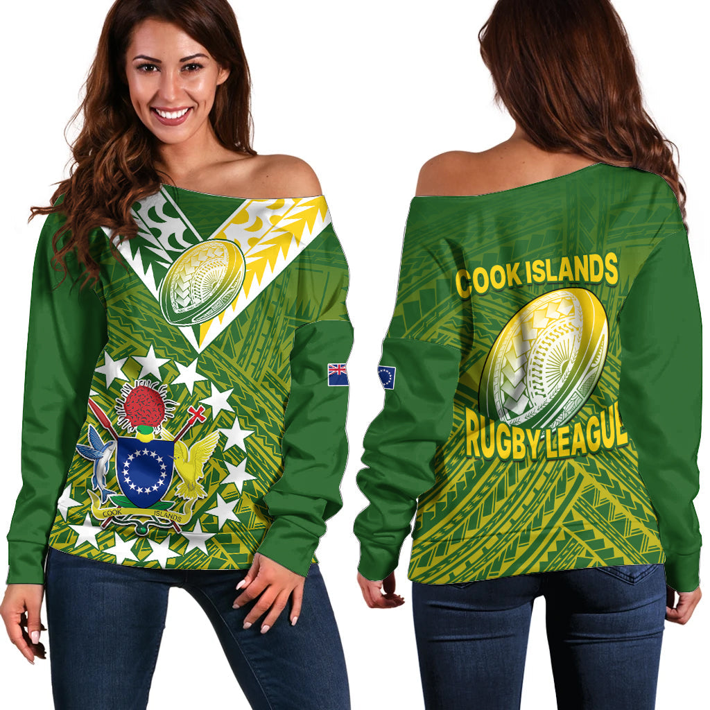 The Kuki's Cook Islands Rugby Off Shoulder Sweater Be Unique Vibe Green