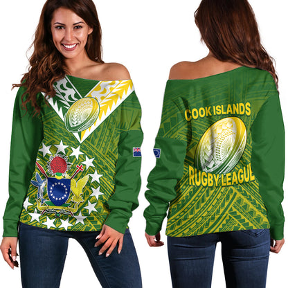 The Kuki's Cook Islands Rugby Off Shoulder Sweater Be Unique Vibe Green