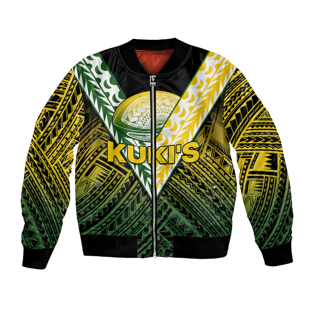 (Custom Text And Number) The Kuki's Cook Islands Rugby Bomber Jacket Be Unique Vibe Black