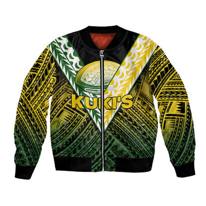 (Custom Text And Number) The Kuki's Cook Islands Rugby Bomber Jacket Be Unique Vibe Black