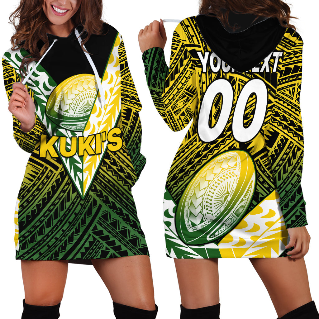 Custom Text And Number The Kuki's Cook Islands Rugby Hoodie Dress Be Unique Vibe Black