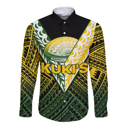 (Custom Text And Number) The Kuki's Cook Islands Rugby Long Sleeve Button Shirt Be Unique Vibe Black