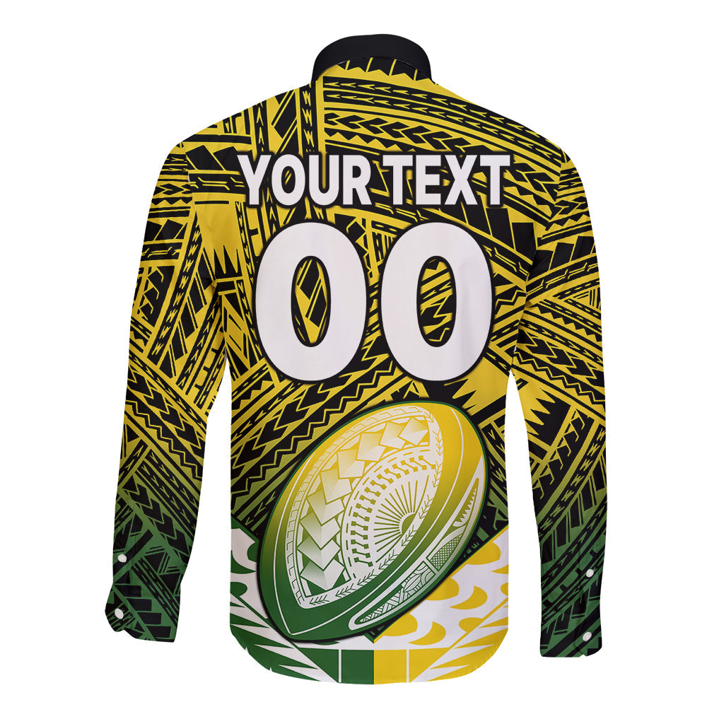 (Custom Text And Number) The Kuki's Cook Islands Rugby Long Sleeve Button Shirt Be Unique Vibe Black