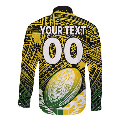 (Custom Text And Number) The Kuki's Cook Islands Rugby Long Sleeve Button Shirt Be Unique Vibe Black