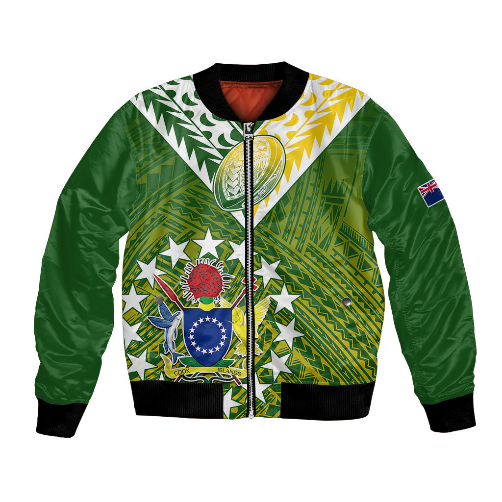(Custom Text And Number) The Kuki's Cook Islands Rugby Bomber Jacket Be Unique Vibe Green