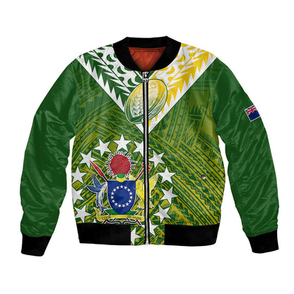 (Custom Text And Number) The Kuki's Cook Islands Rugby Bomber Jacket Be Unique Vibe Green