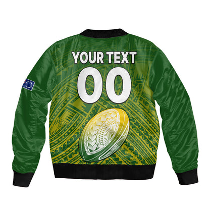 (Custom Text And Number) The Kuki's Cook Islands Rugby Bomber Jacket Be Unique Vibe Green