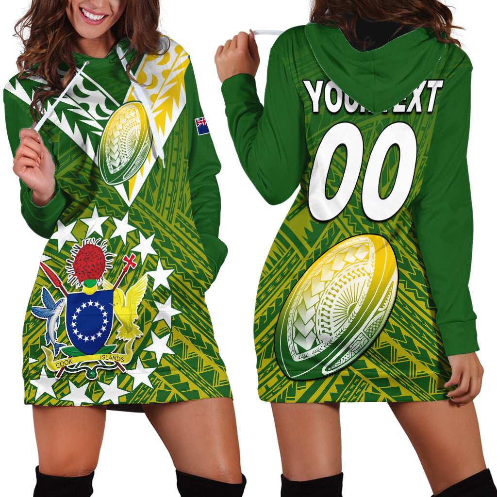 Custom Text And Number The Kuki's Cook Islands Rugby Hoodie Dress Be Unique Vibe Green