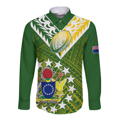 (Custom Text And Number) The Kuki's Cook Islands Rugby Long Sleeve Button Shirt Be Unique Vibe Green