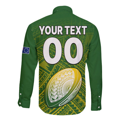 (Custom Text And Number) The Kuki's Cook Islands Rugby Long Sleeve Button Shirt Be Unique Vibe Green