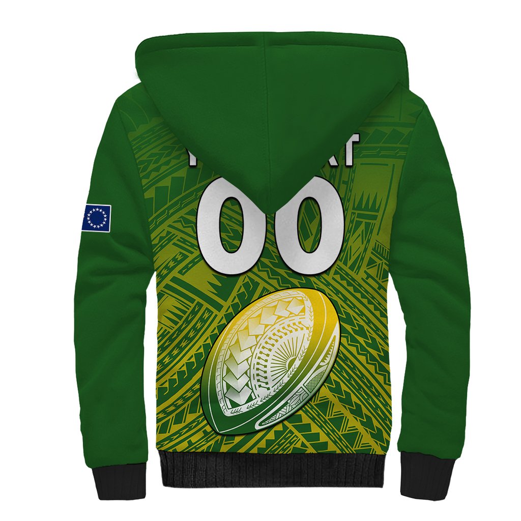 (Custom Text And Number) The Kuki's Cook Islands Rugby Sherpa Hoodie Be Unique Vibe Green