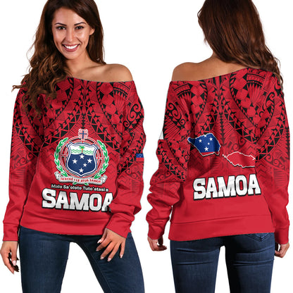 Polynesian Independent State of Samoa Red Off Shoulder Sweater