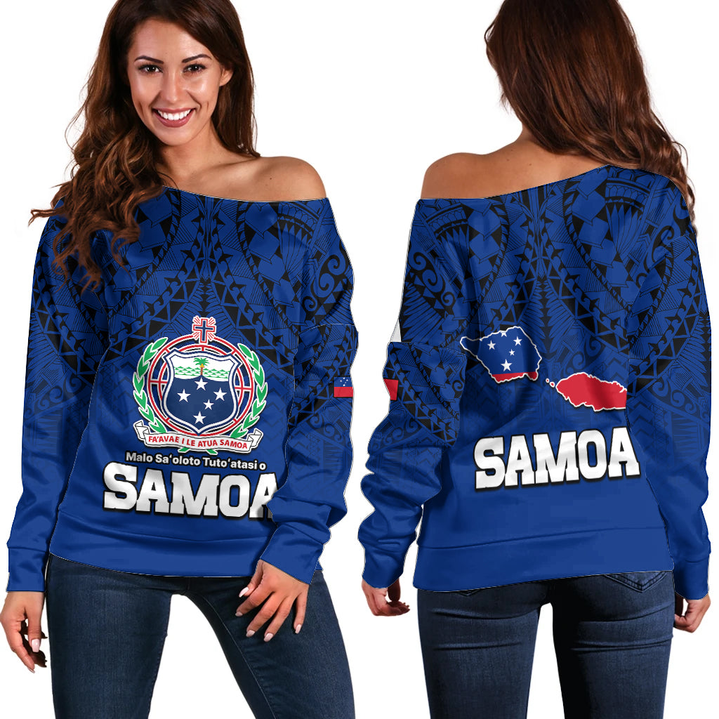 Polynesian Independent State of Samoa Blue Off Shoulder Sweater