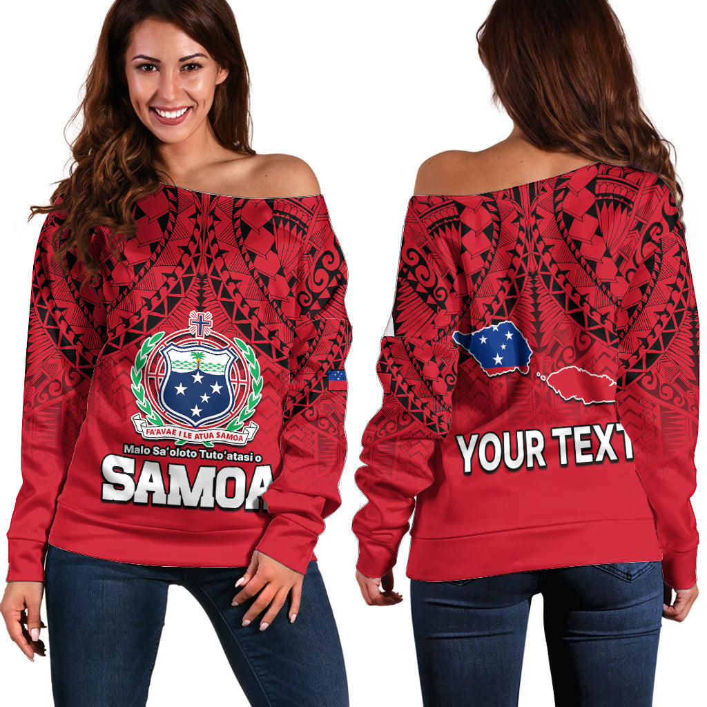 (Custom Personalised) Polynesian Independent State of Samoa Red Off Shoulder Sweater