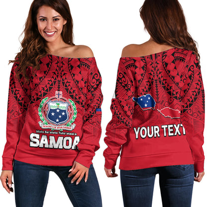 (Custom Personalised) Polynesian Independent State of Samoa Red Off Shoulder Sweater