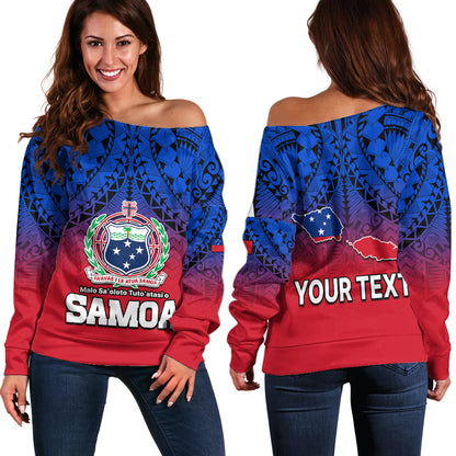 (Custom Personalised) Polynesian Independent State of Samoa Gradient Off Shoulder Sweater
