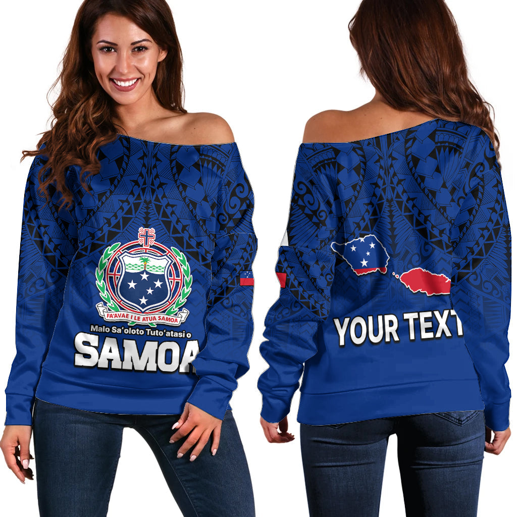 (Custom Personalised) Polynesian Independent State of Samoa Blue Off Shoulder Sweater