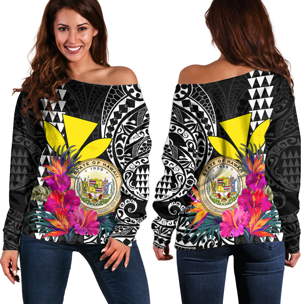 Kakau Tribal Hawaiian Kanaka Maoli Off Shoulder Sweater